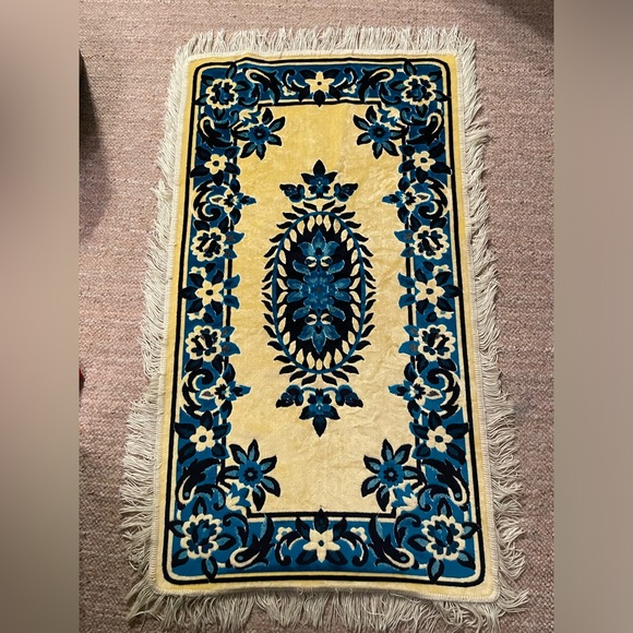 Vintage Yellow & Blue Fringe Rug 48.5”x27” - Picture 1 of 5